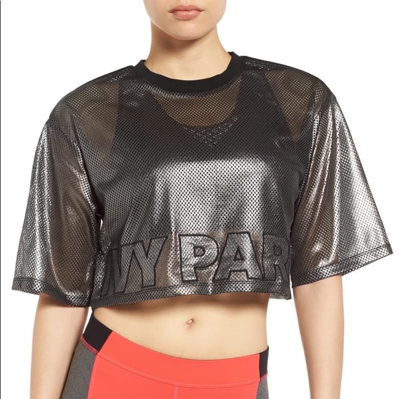 metallic mesh crop top